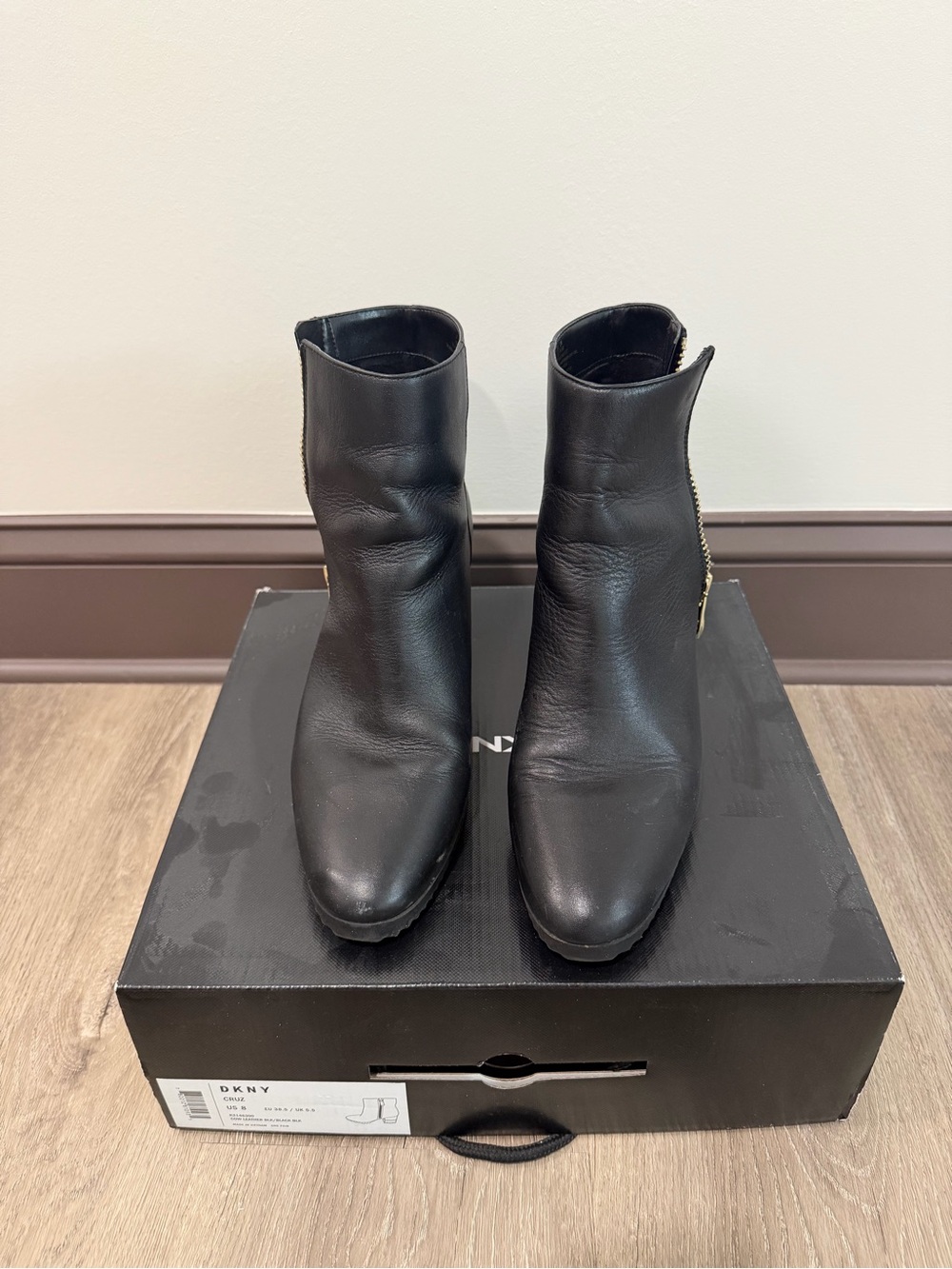 DKNY Black Leather Cruz Ankle Boots